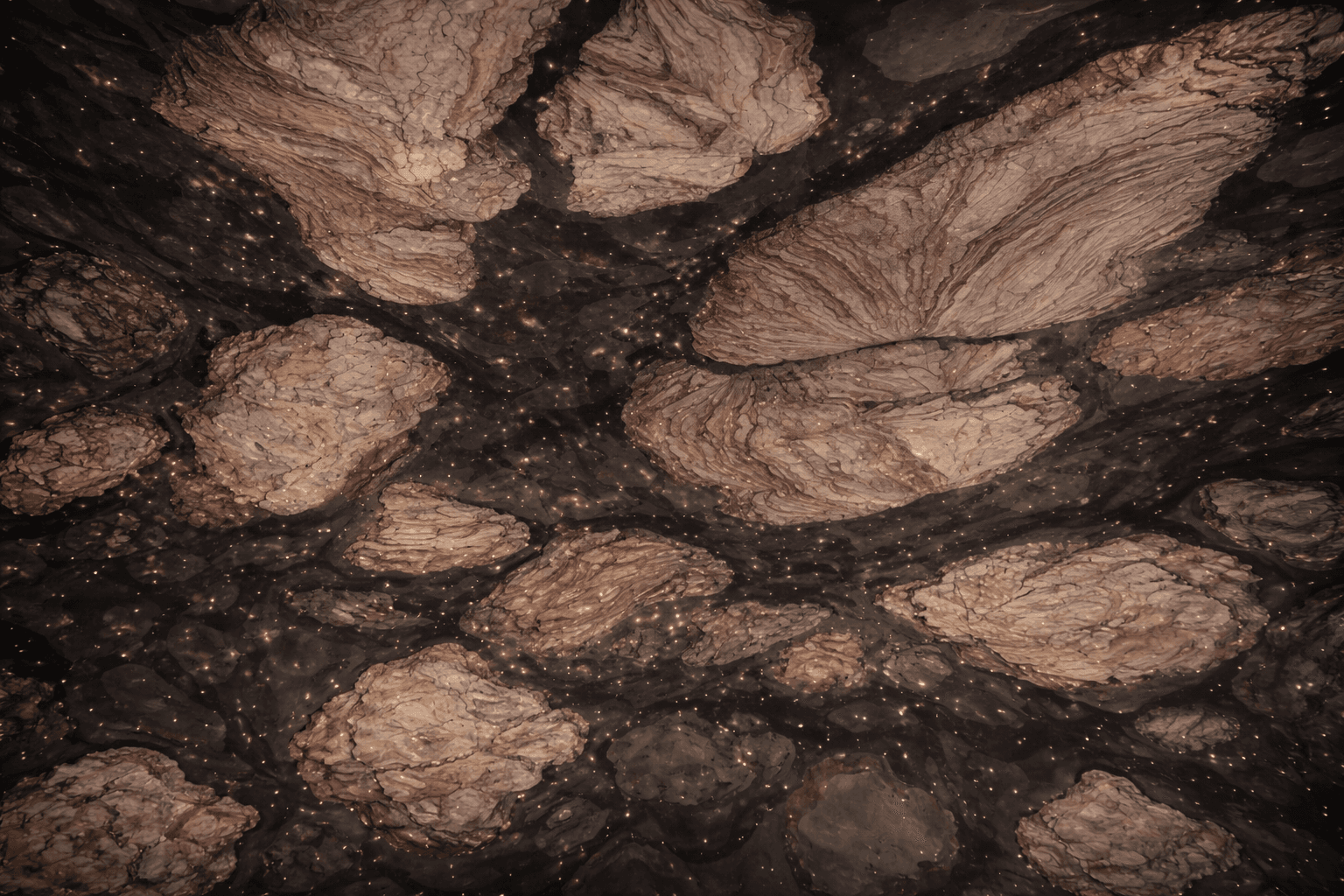 Textured stone composition with warm cosmic sparkles