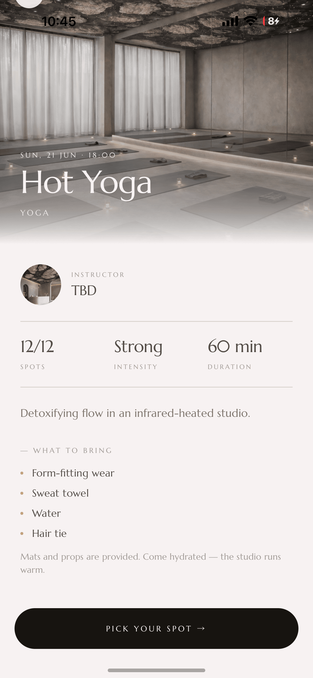 Bare app, class detail
